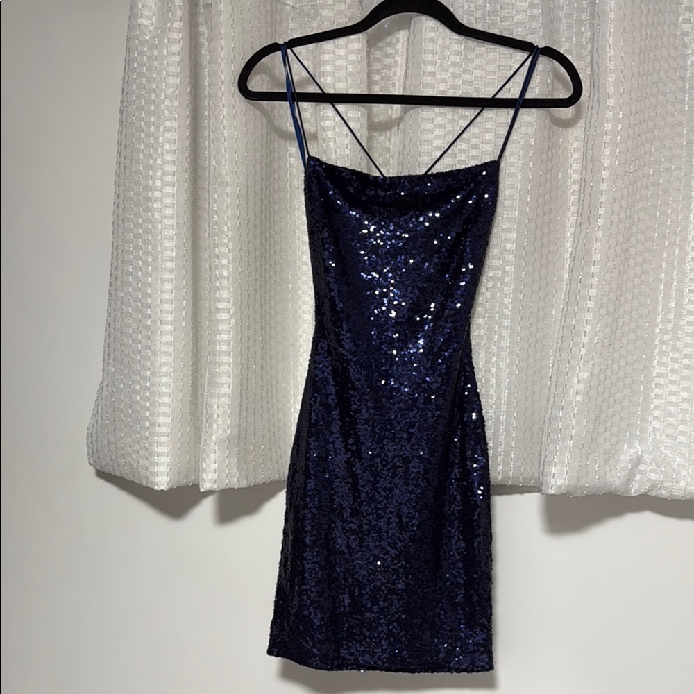 Windsor Blue Sequin Mini Dress Sleeveless Spaghetti Strap